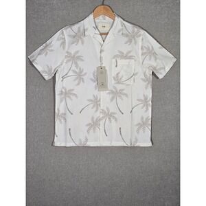 NWT Folk Men's 100% Cotton Coast Palm Tree Camp Collar Pocket Shirt Brown Small